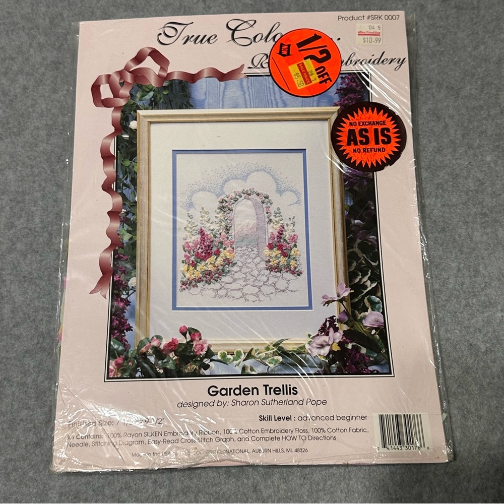 True Colors Ribbon Embroidery Kit Garden Trellis SRK0007 USA 1994 Vintage